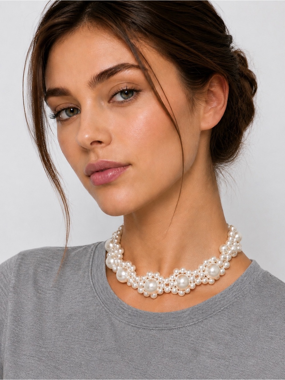 New Cluster Faux Pearl Statement Necklace | White Acrylic Pearl Choker
